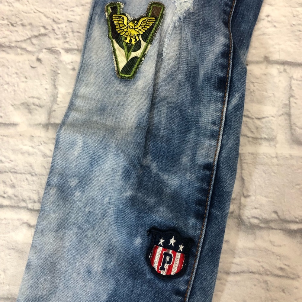 Blue Topic Skinny Distressed Patchwork Jeans Stre… - image 4